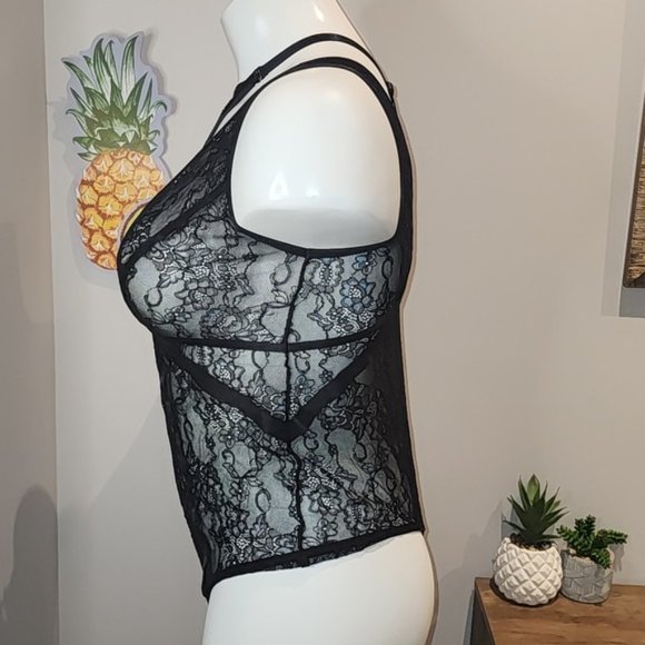 Torrid - Lacy Bondage Bodysuit with Neck Harness in Rich Black - Picture 5 of 14